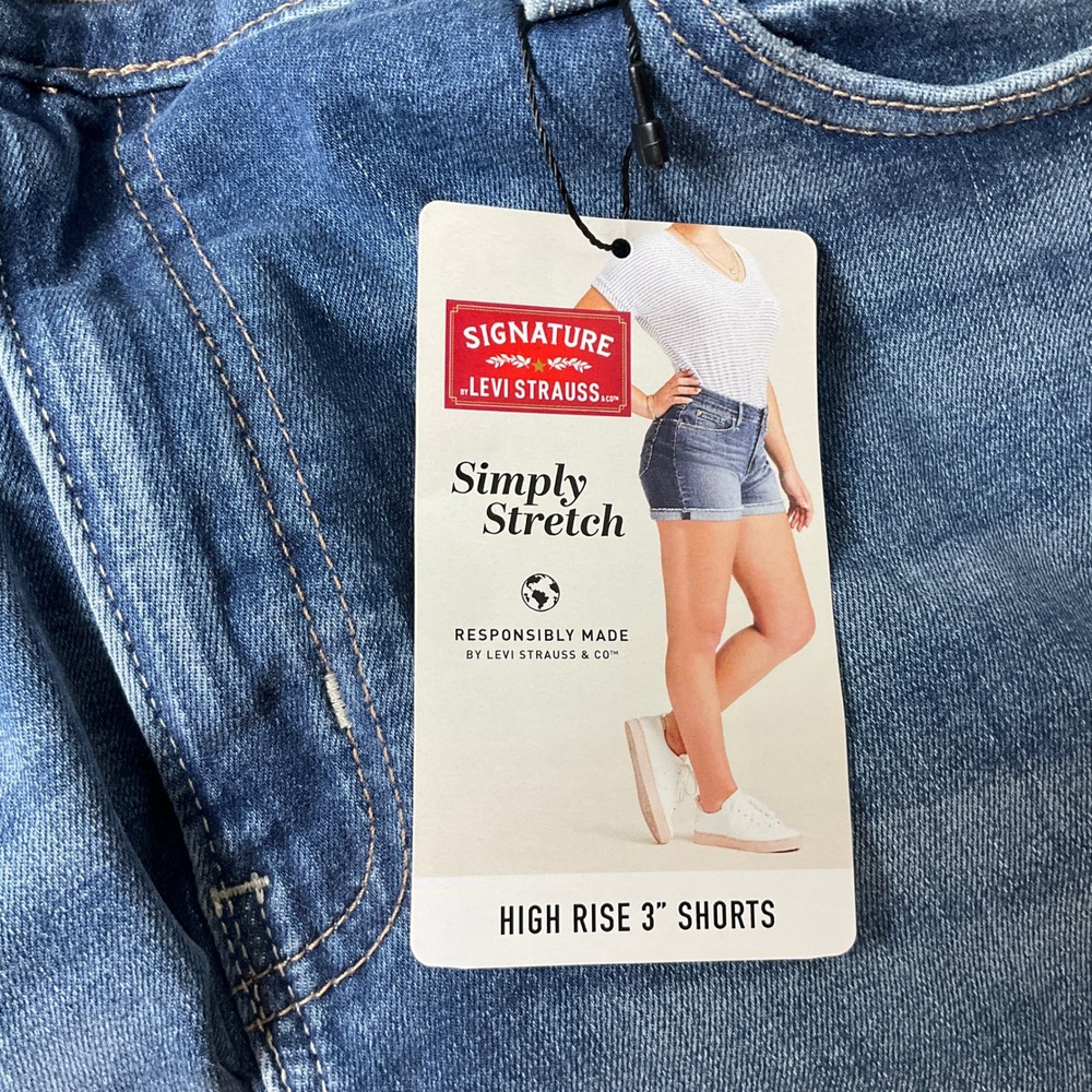 Signature Levi Strauss High Rise Shorts Womens 16 Blue Cotton Simply Stretch NEW - Picture 6 of 12